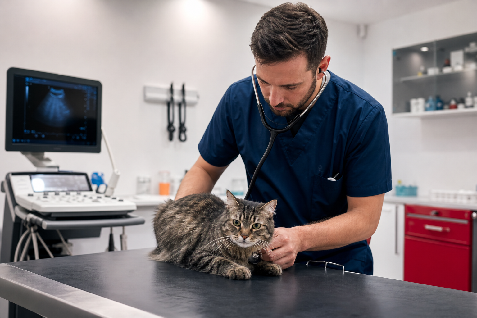Diagnostische Untersuchung einer Katze in der Tierklinik
